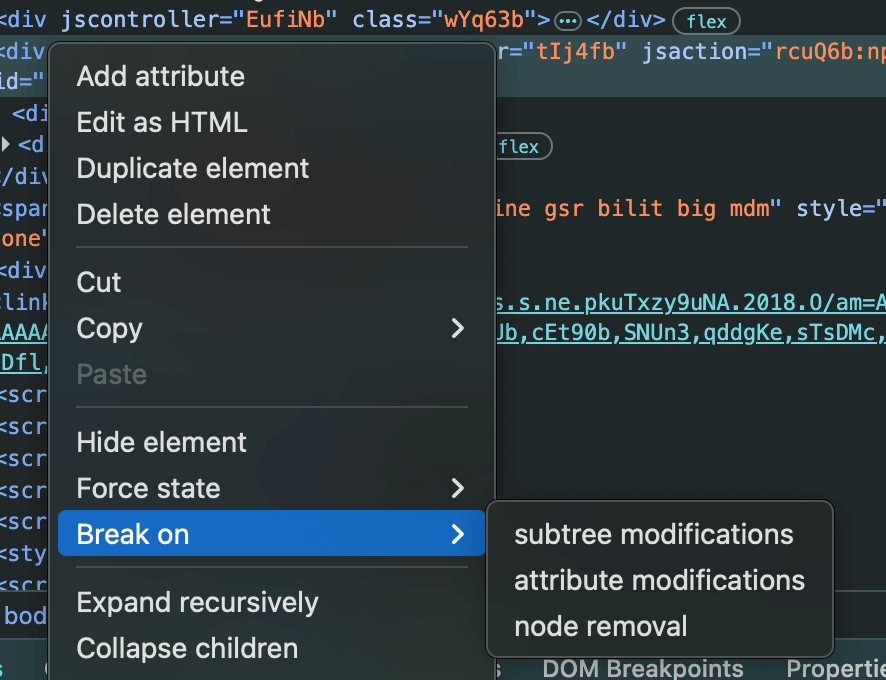 Break on dev tools